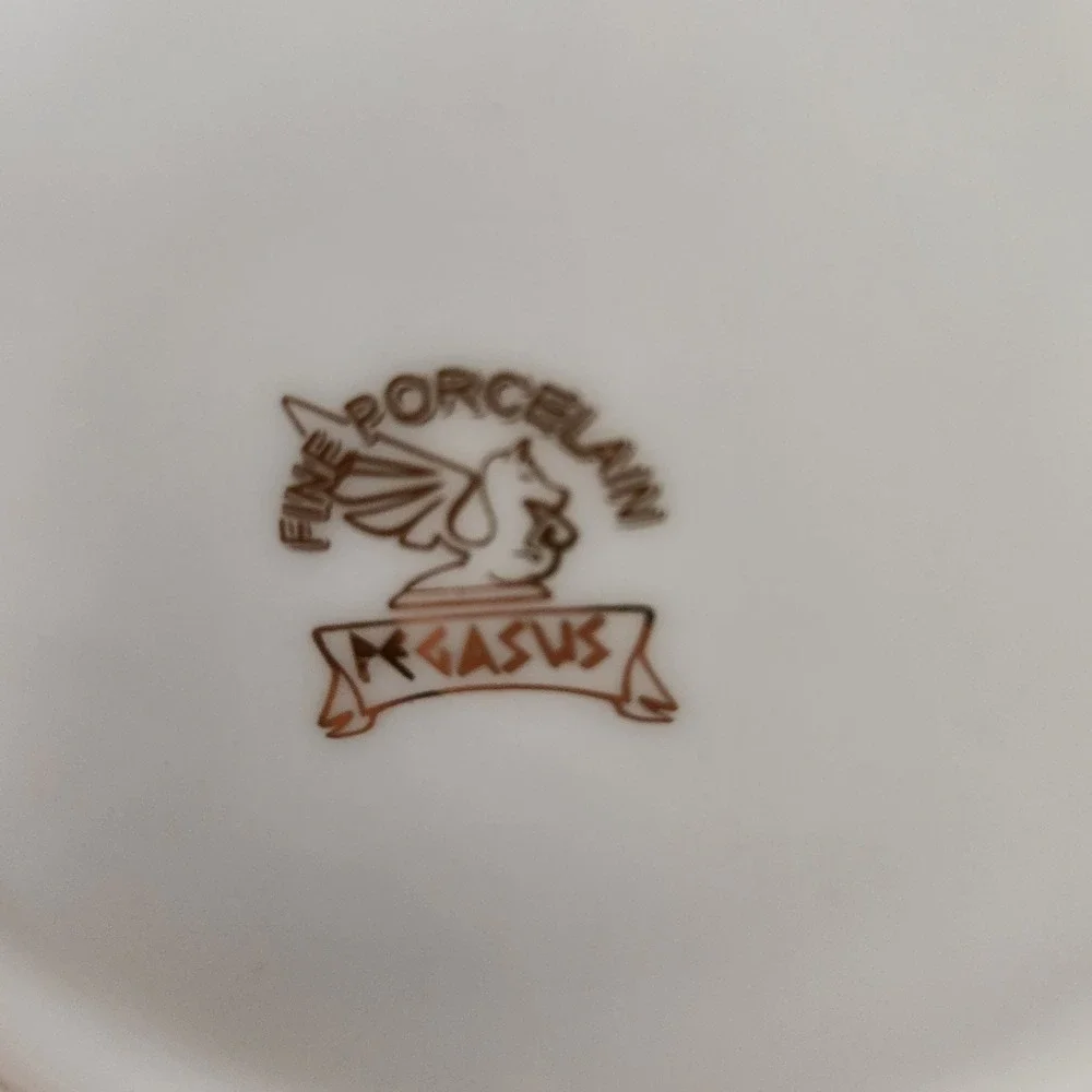 70s Pegasus Fine Porcelain Teapot White Gold Black Floral Trim‎ Elegant Serving